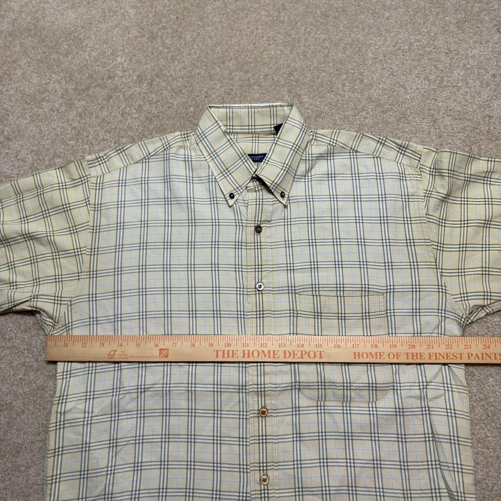 Burberry London Shirt Mens Medium Beige Plaid Twill Button Down LS USA Distress - Picture 6 of 16